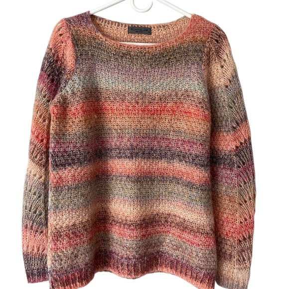 Elsamanda Sweater Peach Striped Pullover Size Large Alpaca Wool Mohair Italy - Picture 3 of 9